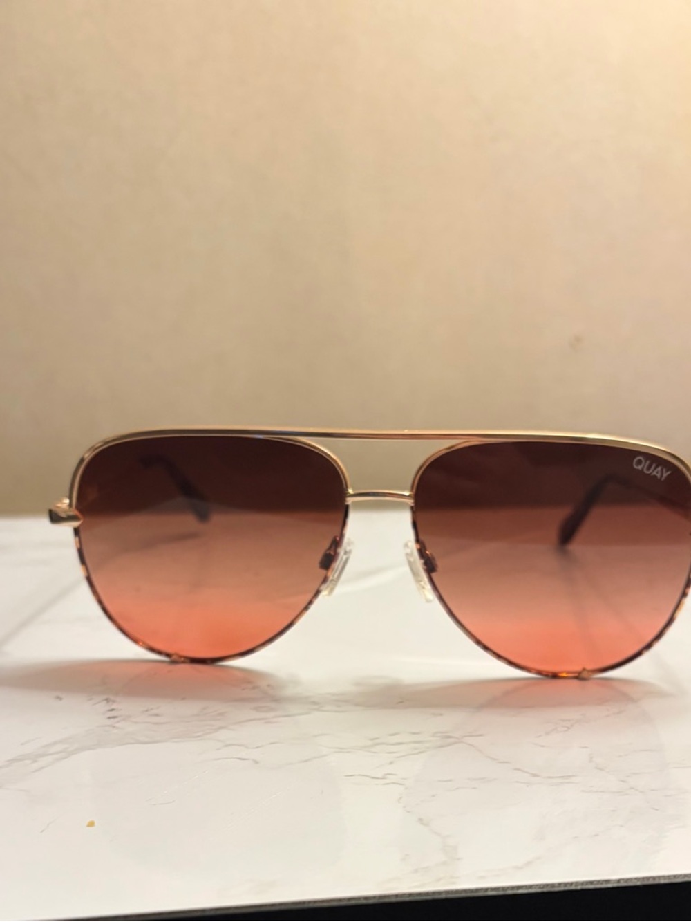 Quay Australia Gold Frame Sunglasses with Orange Gradient Lenses